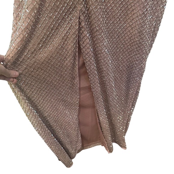 Mac Duggal Beaded Lattice Gown 93787 Rose Pink V-Neck Maxi Dress Womens 12 NEW - Picture 8 of 11